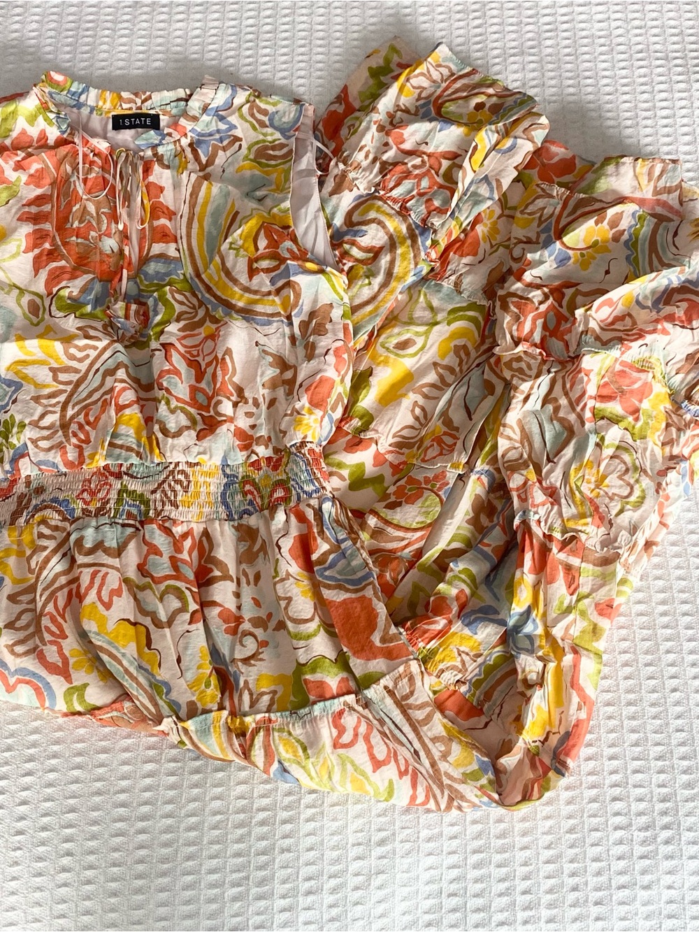 1. State Multicolor Floral Ruffled Tie-Neck maxi dress size small